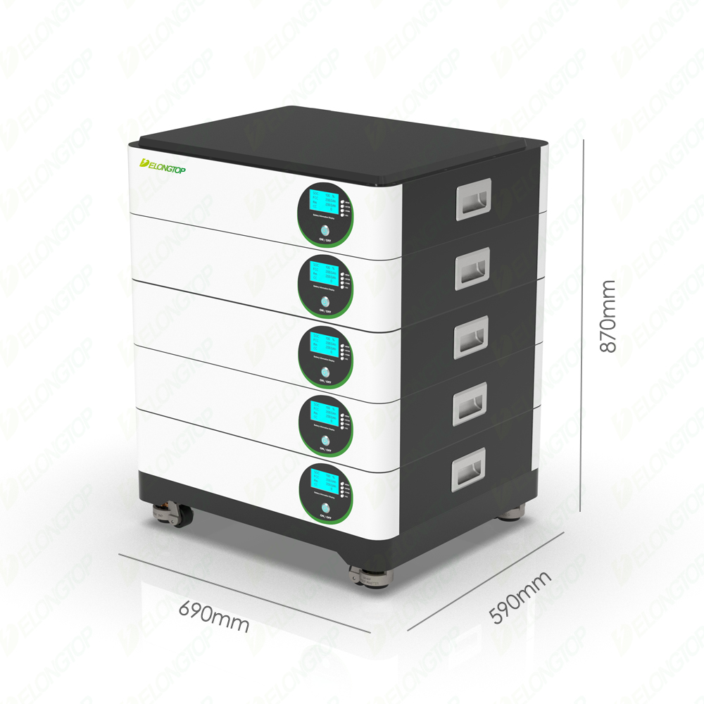 50Kwh (51.2V200Ah x 5) Verplaatsbare stapel Energieopslagbatterij voor huishoudelijk gebruik
